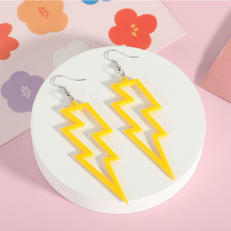 Fashion Yellow Acrylic Hollow Lightning Earrings