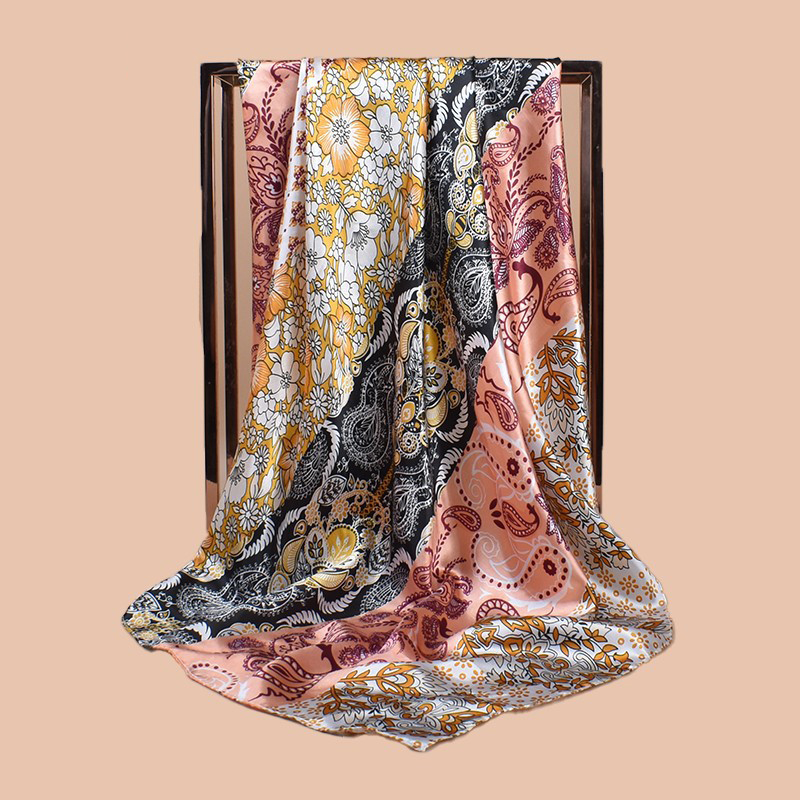 Pink Satin Cashew Print Silk Scarf Shawl