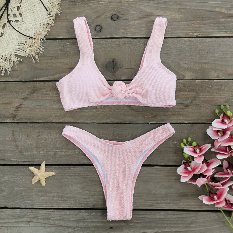 Light Pink Bikini Polyester Knotted Bikini