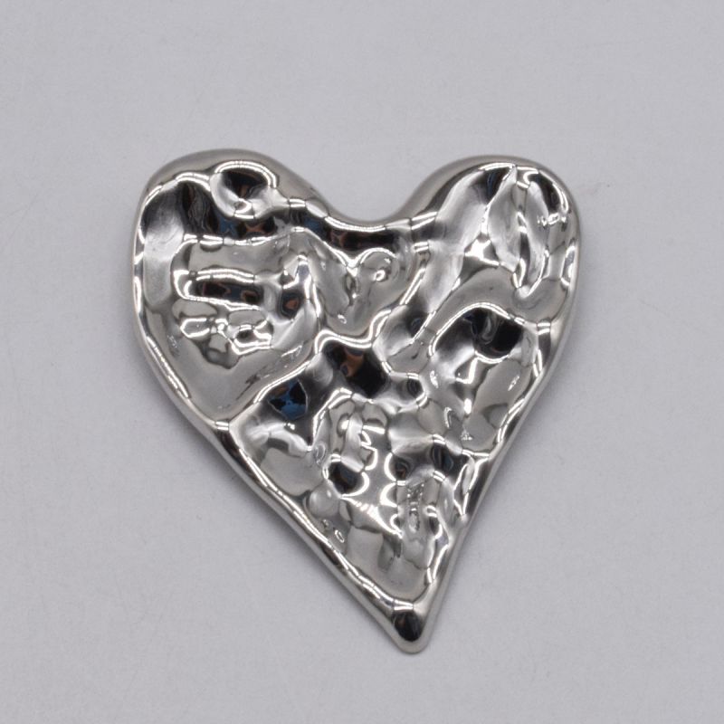 Silver Irregular Pleated Heart Brooch