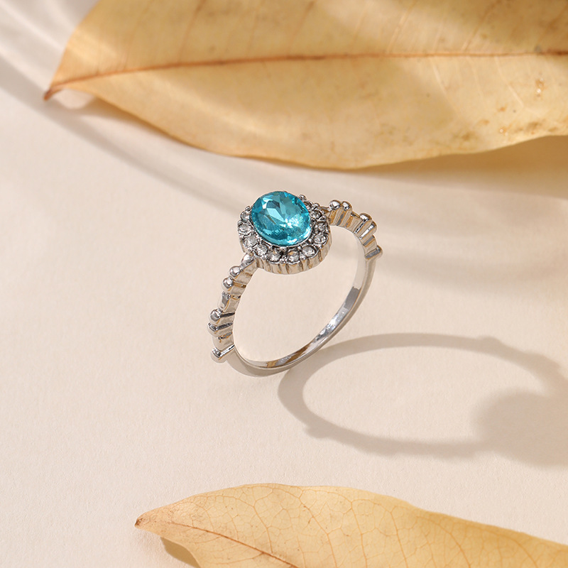 Blue Alloy Diamond Round Ring