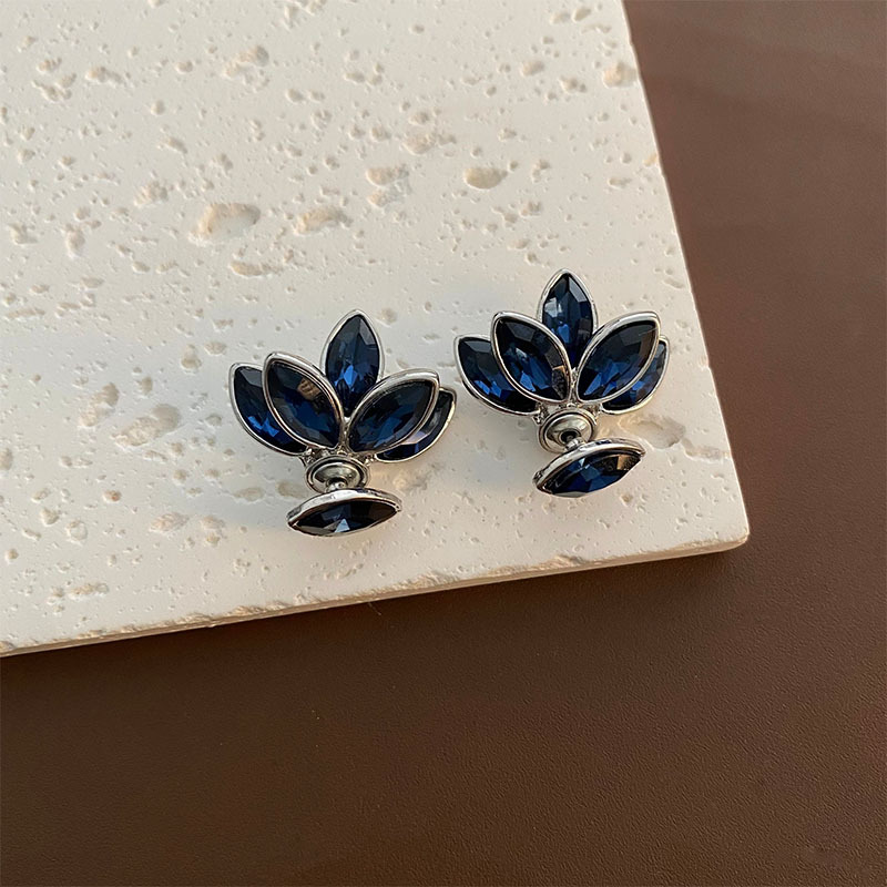 Silver Alloy Diamond Leaf Earrings