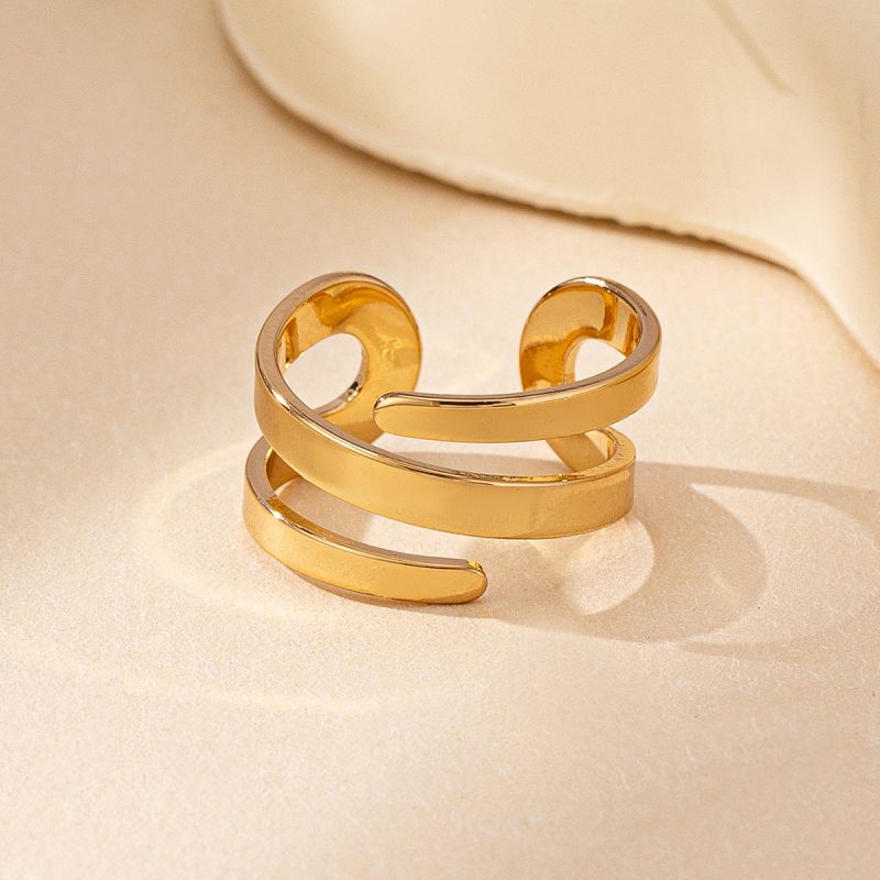 Golden Hollow Geometric Open Ring