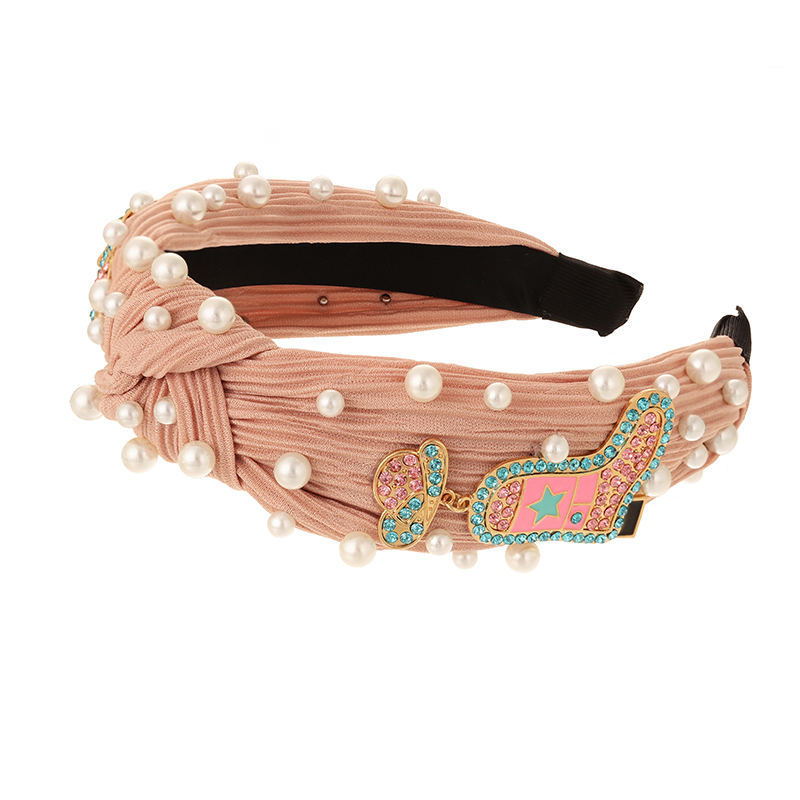 Leather Pink Fabric Alloy Diamond Boots Pearl Knotted Headband