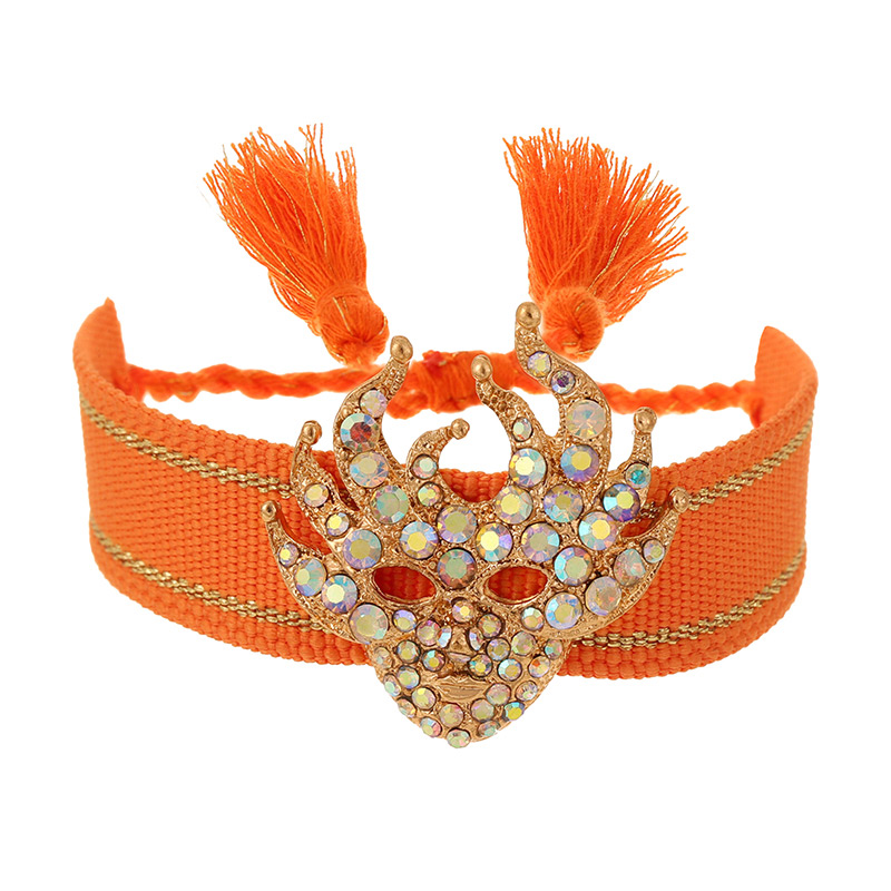 Orange Halloween Alloy Diamond Mask Braided Tassel Bracelet