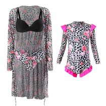Traje De Baño De Una Pieza Para Niños Con Estampado De Poliéster + Conjunto De Tres Piezas De Bikini Con Traje De Baño Dividido Para Adultos