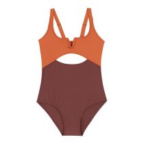 Traje De Baño De Una Pieza Para Niños Huecos Con Bloques De Color De Poliéster