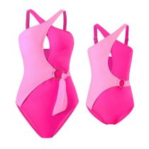 Traje De Baño De Una Pieza Para Padres E Hijos Con Bloques De Color De Poliéster