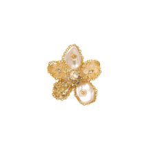 Broche De Flores Geométricas De Cobre Y Diamantes.