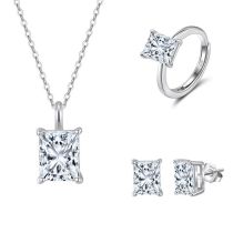 Conjunto De Collar Pendientes Y Anillo Con Forma De Lágrima Ovalada Y Redonda De Diamantes De Plata