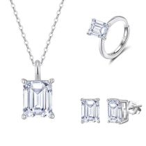 Conjunto De Collar Pendientes Y Anillo Con Forma De Lágrima Ovalada Y Redonda De Diamantes De Plata