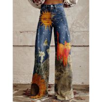 Vaqueros De Pierna Ancha Con Estampado De Poliéster